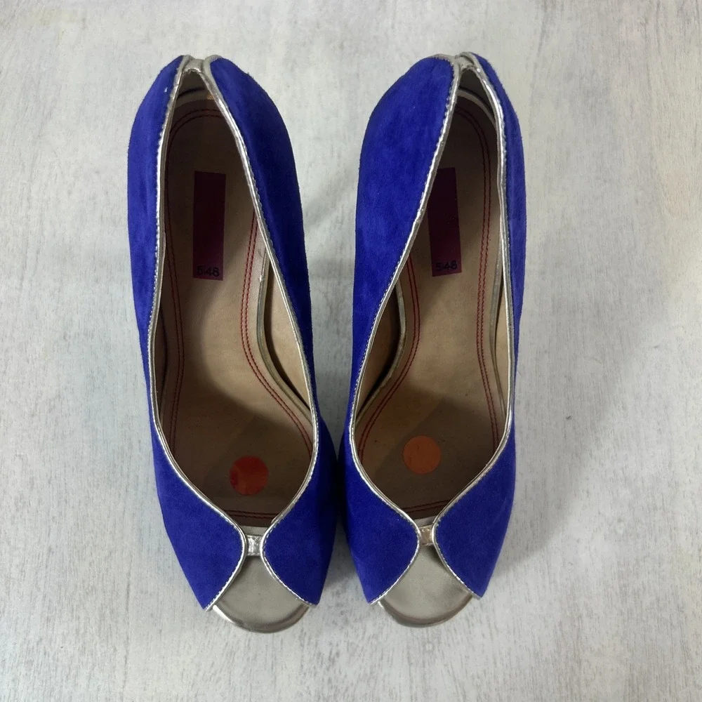 Saks Fifth Avenue 5/48 Royal‎ Blue Silver Suede Stiletto Heels Women Size EU 40